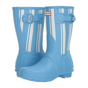 Hunter Short Blue/White Stripe Rain Boots - Size 9